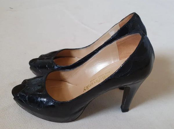 RUSSELL BROMLEY SHOES Womens UK 4 EU 36.5 Black Patent Leather Alligator Italy