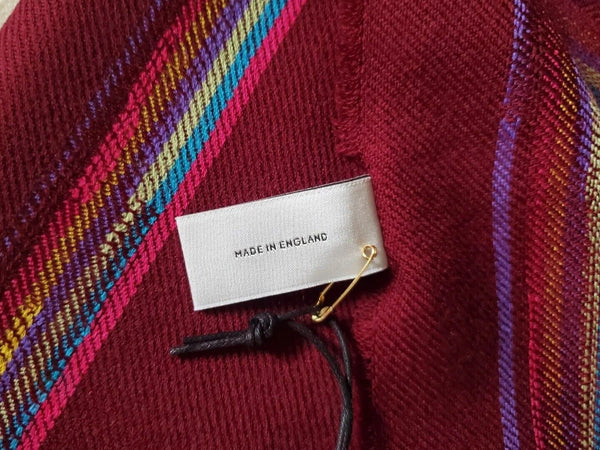 PAUL SMITH SCARF Mens Cashmere Wool Artist Check Burgundy Made in UK Rrp £165
