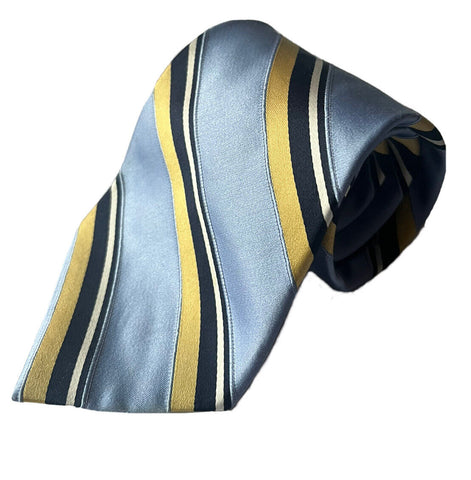 Vintage TOMMY HILFIGER TIE Silk Blue Gold Stripes Made in Usa Genuine 90's