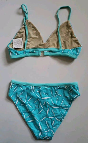 LACOSTE Bikini Swimsuit 2 Piece Size 12 Turquoise Blue Floral New With Pouch