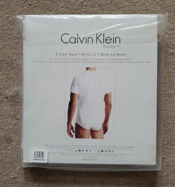 CALVIN KLEIN Tshirt x 2 Pack Mens S White Egyptian Cotton Flex Fit Rrp £45