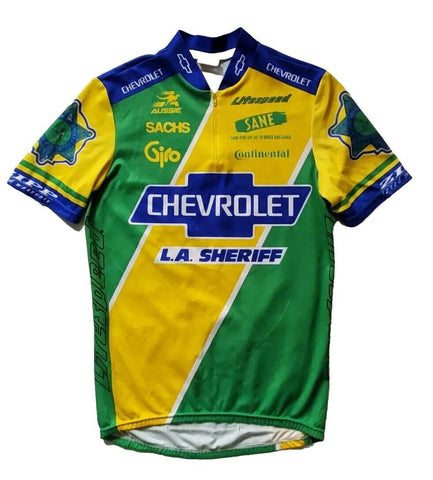 LA Sheriff Chevrolet Litespeed Team Cycling Jersey Mens M Yellow Green Blue