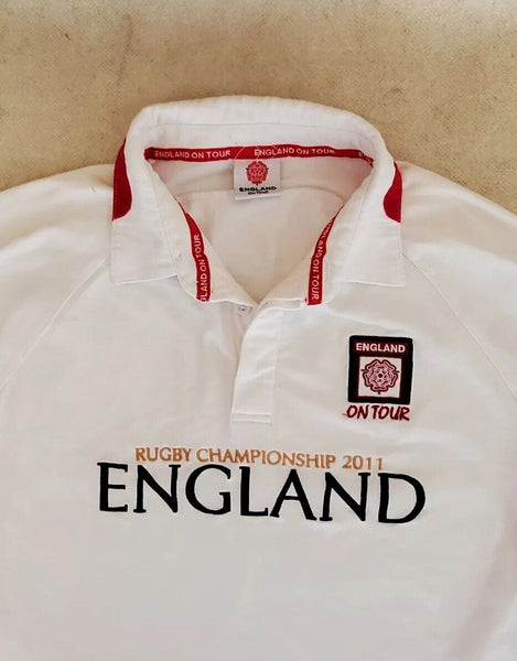 ENGLAND ON TOUR Rugby Shirt Mens XXL 2011 Championship White Long Sleeved