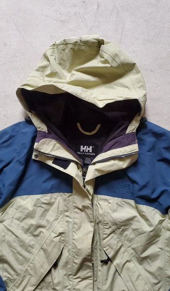 HELLY HANSEN JACKET COAT Mens L Helly Tech Hooded Mesh Lining Sand And Blue