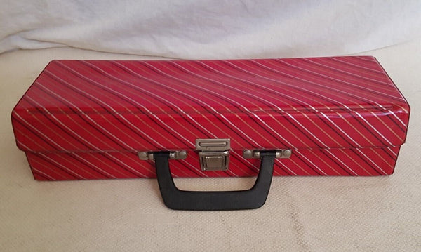 CASSETTE TAPE STORAGE RED GEOMETRIC STRIPES Holds 15 TAPES Vintage 1980's