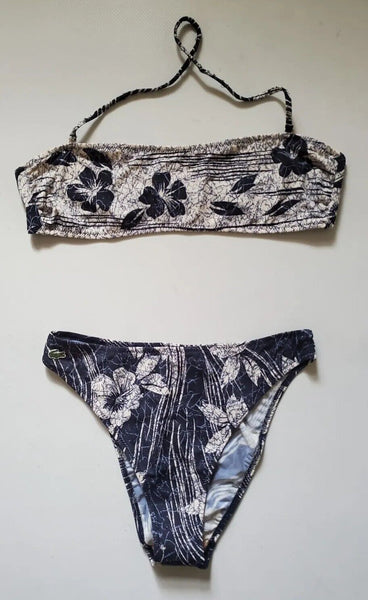 LACOSTE Bikini Swimsuit 2 Piece Halter Neck Size S Blue Floral New With Pouch
