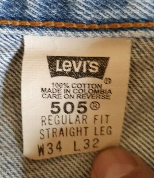 LEVIS 505 JEANS Mens W 34 L 32 CLASSIC FIT BLUE DENIM RED TAB 1357