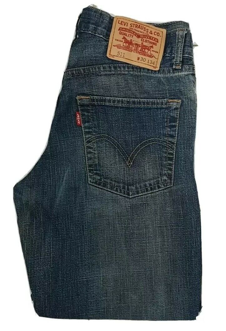 LEVIS 511 JEANS Womens W 30 L 34 BLUE DENIM RED TAB CLASSIC FIT (990)