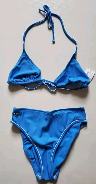 LACOSTE Bikini Swimsuit 2 Piece Halter Neck Size S Blue New With Pouch