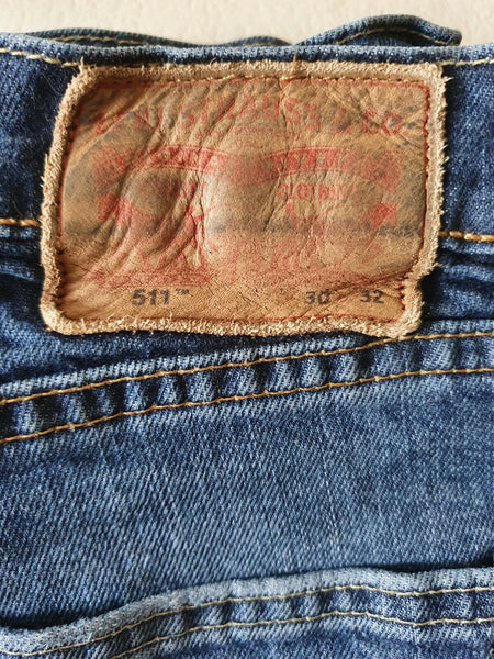 LEVIS 511 JEANS W 30 L 30 Vintage Classic Fit Blue Denim Red Tab (52)