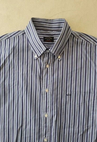 PAUL SHARK SHIRT Mens 44 BLUE STRIPED COTTON REGULAR FIT - AUTHENTIC