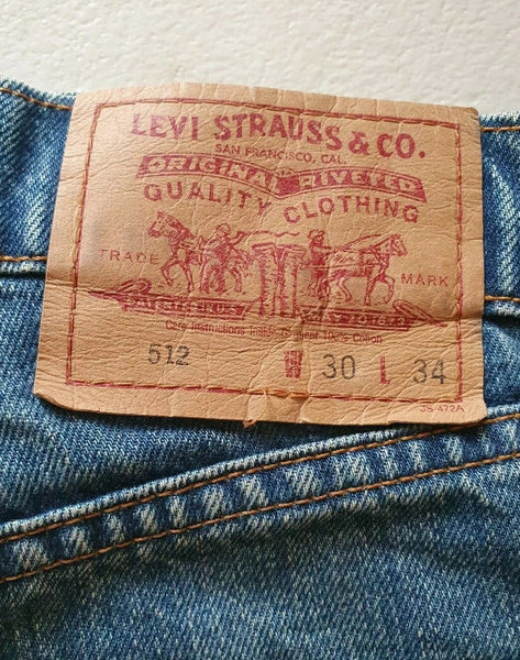 LEVIS 512 JEANS Mens W 30 L 34 VINTAGE BLUE DENIM RED TAB CLASSIC FIT (28)