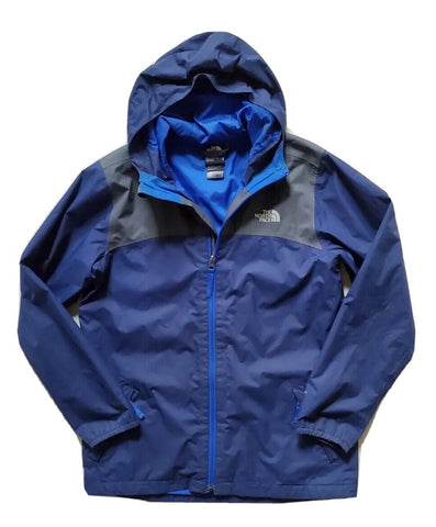 NORTH FACE DRYVENT JACKET Boys L Blue Grey Hooded Waterproof Fully Lined