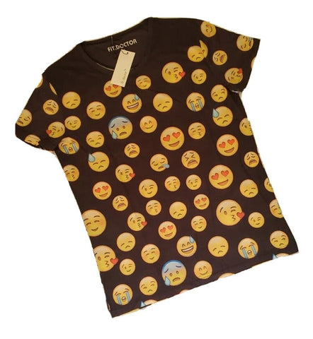 EMOJI T SHIRT Mens Womens Black Yellow Emoticons Size S Slim Fit Cotton Blend