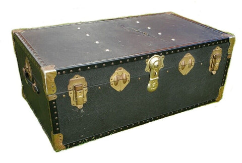 OVERPOND STEAMER TRUNK CHEST XXL Antique Vintage 1930's Black READ DESCRIPTION