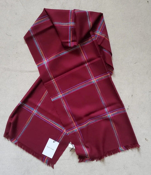 PAUL SMITH SCARF Mens Cashmere Wool Artist Check Burgundy Made in UK Rrp £165