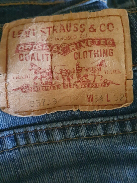 LEVIS 373 JEANS Mens W 34 L 32 VINTAGE BLUE DENIM RED TAB CLASSIC FIT (71)