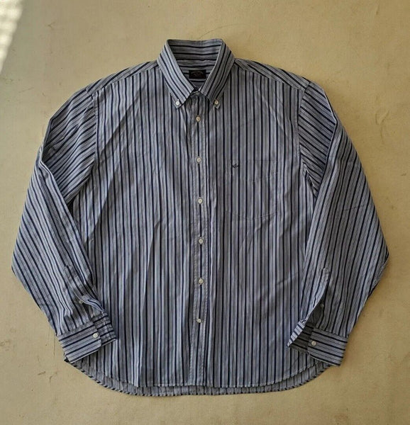 PAUL SHARK SHIRT Mens 44 BLUE STRIPED COTTON REGULAR FIT - AUTHENTIC