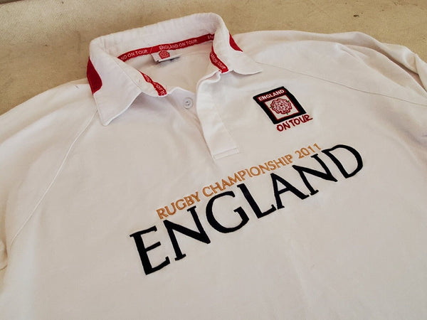 ENGLAND ON TOUR Rugby Shirt Mens XXL 2011 Championship White Long Sleeved