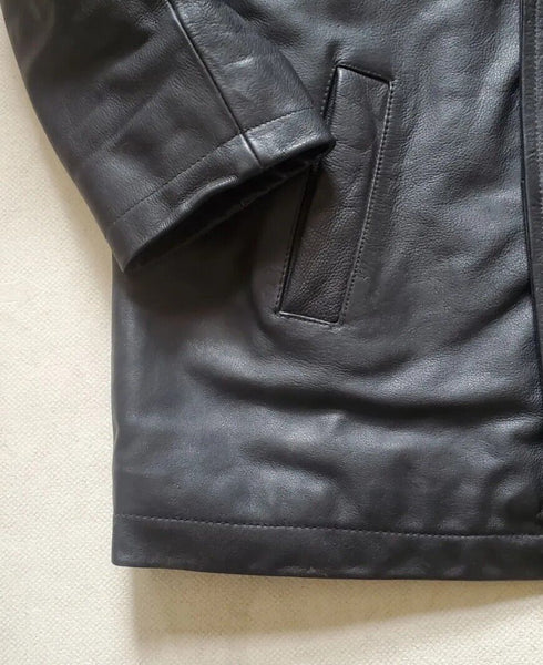 RIVER ISLAND Leather Pea Coat Mens S Matt Black was £180