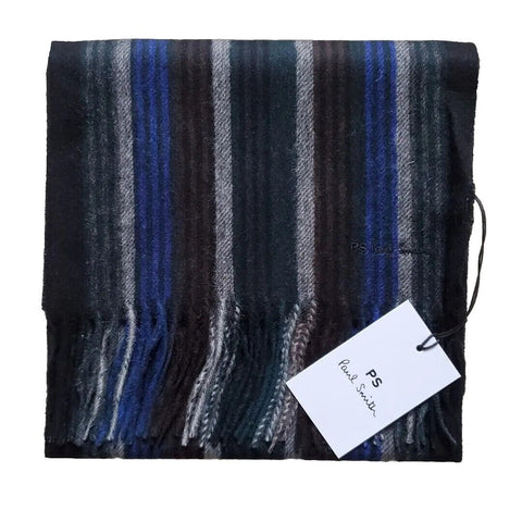 PAUL SMITH SCARF Mens Signature Stripes Lambswool Embroidered Logo Rrp £140