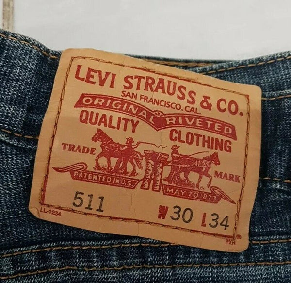 LEVIS 511 JEANS Womens W 30 L 34 BLUE DENIM RED TAB CLASSIC FIT (990)