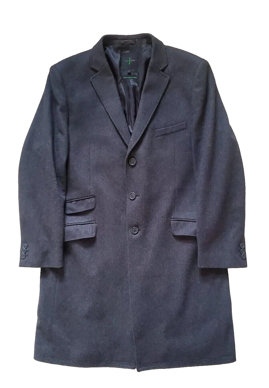 JASPER CONRAN Overcoat Trench Long Coat Mens L Charcoal Grey Italian Fabric