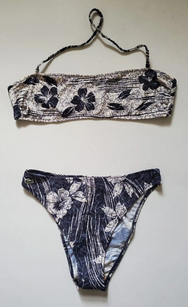 LACOSTE Bikini Swimsuit 2 Piece Halter Neck Size XS Blue Floral New With Pouch