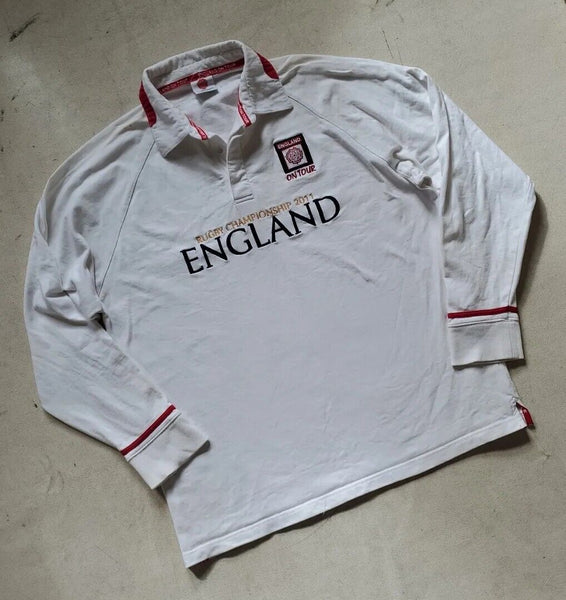 ENGLAND ON TOUR Rugby Shirt Mens XXL 2011 Championship White Long Sleeved