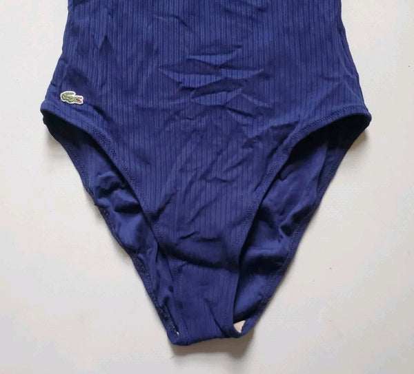 LACOSTE Swimsuit Swimming Costume 1 Piece Size XS Blue Spellout New With Pouch