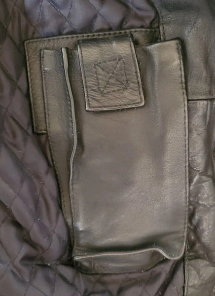 RIVER ISLAND Leather Pea Coat Mens S Matt Black was £180