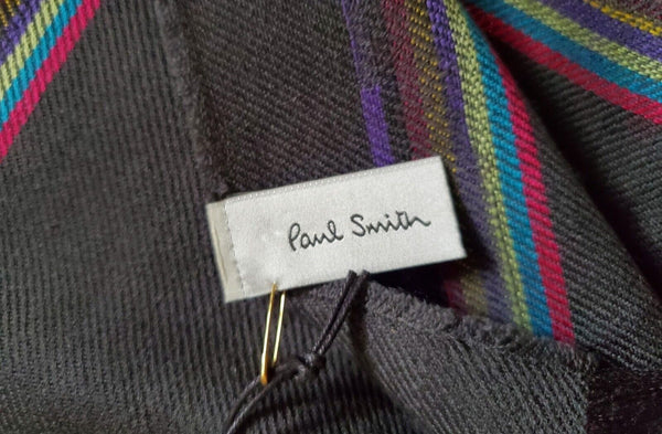 PAUL SMITH Pashmina Scarf Shawl Grey Check Cashmere Wool Made in UK Rrp £189