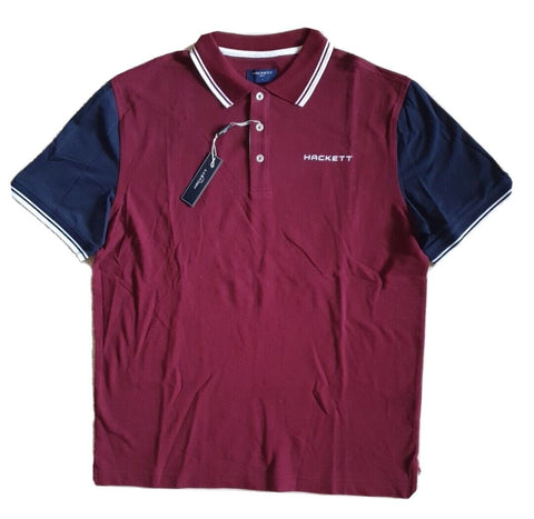 HACKETT POLO SHIRT Mens Medium M Burgundy White Navy Golf New With Tags