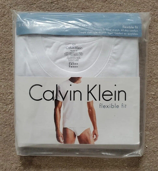 CALVIN KLEIN Tshirt x 2 Pack Mens S White Egyptian Cotton Flex Fit Rrp £45