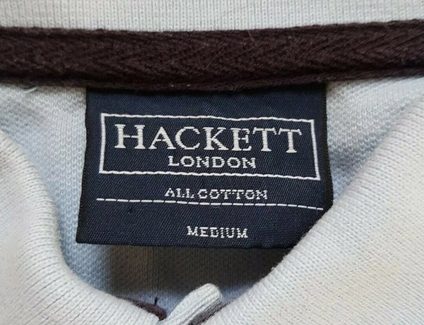 HACKETT Polo Shirt Mens M Embroidered No 2 Duck Egg Blue Cotton Authentic