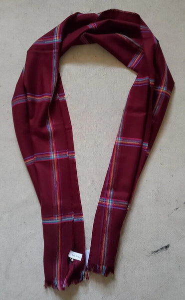 PAUL SMITH SCARF Mens Cashmere Wool Artist Check Burgundy Made in UK Rrp £165