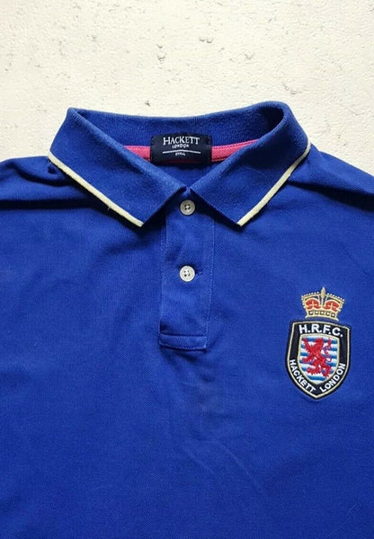 HACKETT Polo Shirt Mens S HRFC Crest Royal Blue Cotton No 1 Authentic