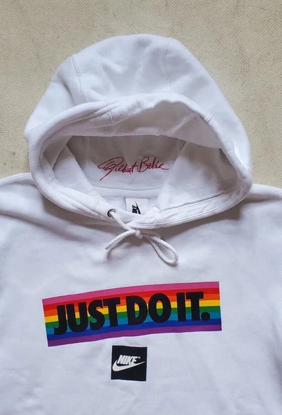 NIKE BETRUE HOODIE SWEATSHIRT Mens S GILBERT BAKER PRIDE FLAG 2019 WHITE