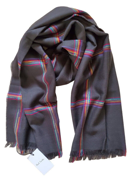 PAUL SMITH Pashmina Scarf Shawl Grey Check Cashmere Wool Made in UK Rrp £189