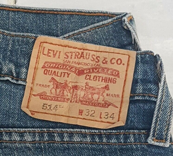 LEVIS 514 JEANS Mens W 32 L 34 BLUE DENIM RED TAB SLIM STRAIGHT FIT (776)