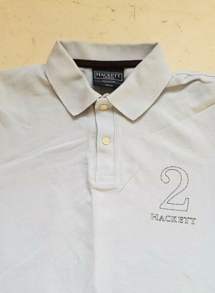 HACKETT Polo Shirt Mens M Embroidered No 2 Duck Egg Blue Cotton Authentic