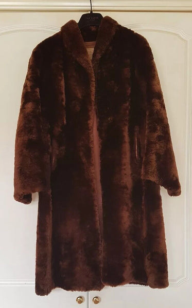 Martins of London Coney Fur Coat UK Size 14 - 16 Dark Brown Vintage 1950s