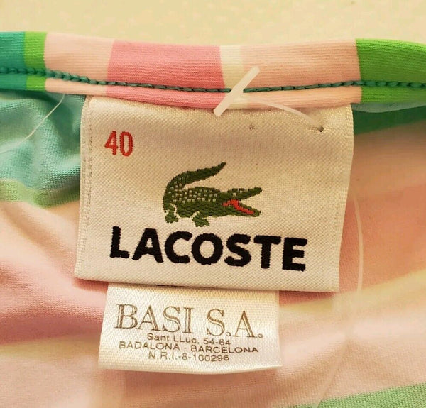 LACOSTE Bikini Swimsuit 2 Piece Halter Neck Size S Striped New With Pouch