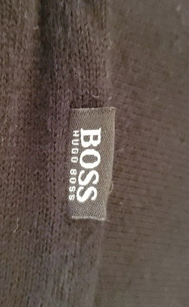 HUGO BOSS Jumper Pullover Mens M Black Italian Fine Knit Cotton V Neck Regular