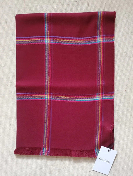 PAUL SMITH SCARF Mens Cashmere Wool Artist Check Burgundy Made in UK Rrp £165