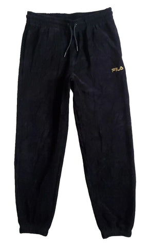 FILA Velour Tracksuit Bottoms Sweatpants Joggers Women 12 Black Gold Logo Cuffed