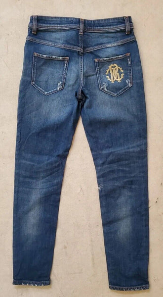 ROBERTO CAVALLI JEANS Womens W 28 L 30 Blue Denim Distressed Skinny Fit Stretch