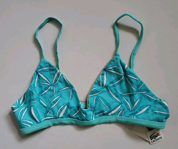 LACOSTE Bikini Swimsuit 2 Piece Size 12 Turquoise Blue Floral New With Pouch