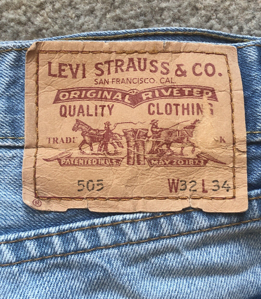 LEVIS 505 JEANS Mens W 32 L 34 BLUE DENIM RED TAB CLASSIC FIT (1251)