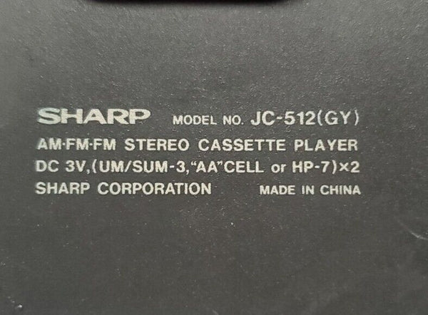 SHARP JC-512 GY Stereo Cassette Player Radio - Parts Spares Or Repair